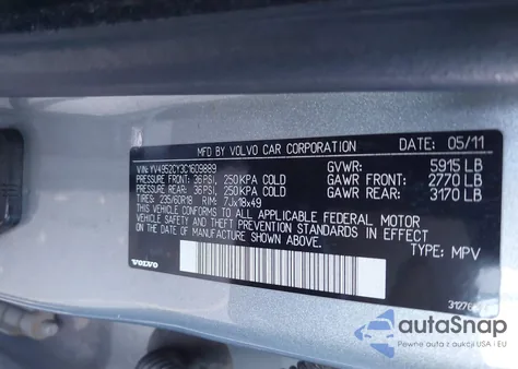 2012 Volvo Xc90 3.2 Platinum из США, поврежденный, VIN YV4952CY3C1609889